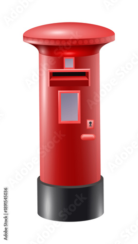 Illustration of a traditional British red post box, representing mail delivery, postal services, UK heritage, iconic street furniture, and classic British culture in a clean vector or realistic design