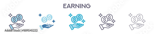 Earning Element For Design Graphic - Multi Styles. Vector Illustration Of Two Colored And Black. Multiple Icons Designs Can Be Used For Mobile, Ui, Web 