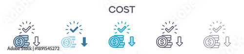 Cost Element For Design Graphic - Multi Styles. Vector Illustration Of Two Colored And Black. Multiple Icons Designs Can Be Used For Mobile, Ui, Web 