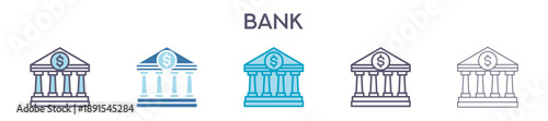 Bank Element For Design Graphic - Multi Styles. Vector Illustration Of Two Colored And Black. Multiple Icons Designs Can Be Used For Mobile, Ui, Web 