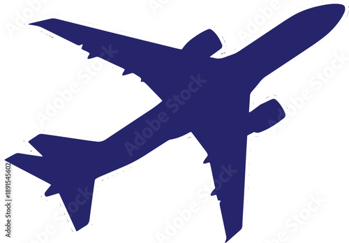 Airplane silhouette top view isolated on gray background
