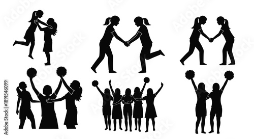 Cheerleaders silhouette set