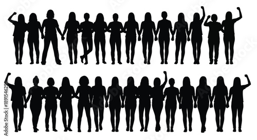 Group of women silhouettes standing together in different poses