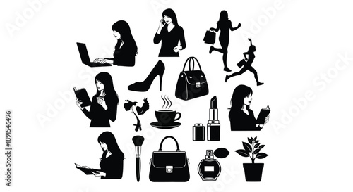 Woman engaged in various daily activities and beauty routine