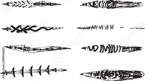 Brush set. Vector black paint brush spots, highlighter lines or felt-tip pen marker. Ink smudge abstract shape stains and smear set with texture