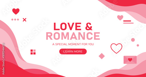 Love and romance web banner. Romantic vector design for Valentine’s Day, wedding and relationship marketing. Website header, landing page, social media, email marketing and online advertising.