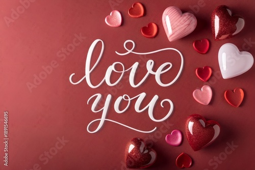 Red Background with Hearts and Love You Text – Strategy, Abstract, Conceptual, Love, Romance, Valentine, Emotion, Affection, Celebration, Message, valentines day