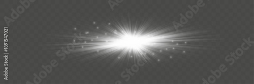 White Glowing Light Burst with Ray Sparkles on Black Background
Vector Transparent Sunlight Special Lens Flash Light Effect