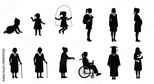 Different stages of woman life silhouette