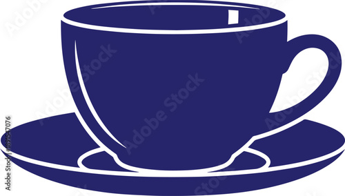 Classic blue coffee cup and saucer icon isolated on transparent base