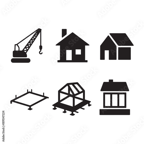 Modern Residential House Construction Icons Representing Architecture Building Process Engineering and Real Estate.