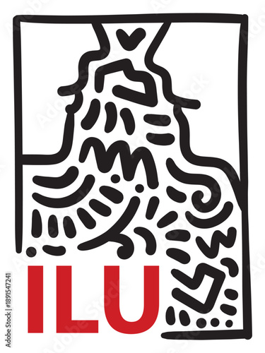 Hand-drawn heart doodle design featuring playful love elements and the text “ILU.” This vector illustration is suitable for postcard design, t-shirt prints, apparel, posters, wall art, and creative me