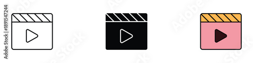 Video player icon vector. clapperboard and play symbol. vector illustration.