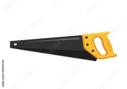 Hand Saw Tool with Yellow Handle Isolated on White Background.