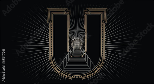 Stairway to enlightenment with radiant light beam and ornate archway symbolizing spiritual growth and awakening Ai Generated