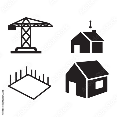Modern Residential House Construction Icons Representing Architecture Building Process Engineering and Real Estate.