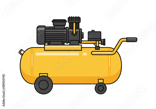 Yellow Air Compressor Machine with Wheels and Handle.
