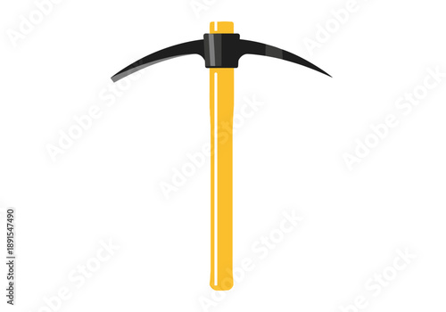 Yellow and Black Pickaxe Tool on White Background.