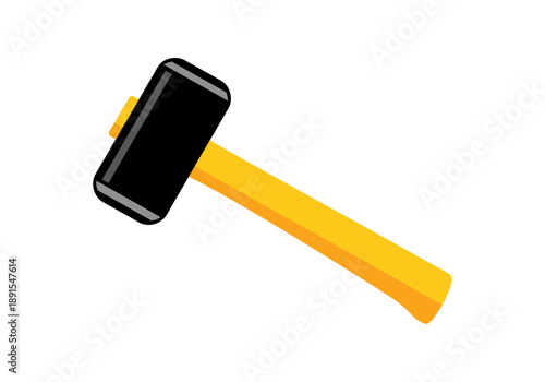Yellow Handle Rubber Mallet Tool Isolated White Background.