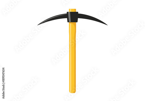 Yellow Handled Pickaxe Tool Isolated on White Background.