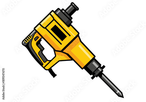 Yellow Jackhammer Power Tool Illustration Isolated White.