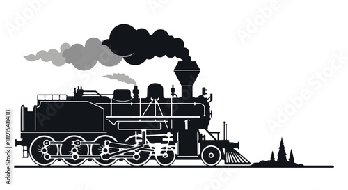 Vintage steam locomotive chugging along tracks with smoke billowing out scenic landscape Ai Generated