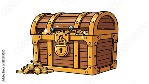 Treasure Chest Overflowing with Gold Coins and Diamonds