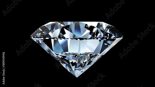 Rotating Brilliant Cut Diamond on Black Background Luxury Jewel 3D