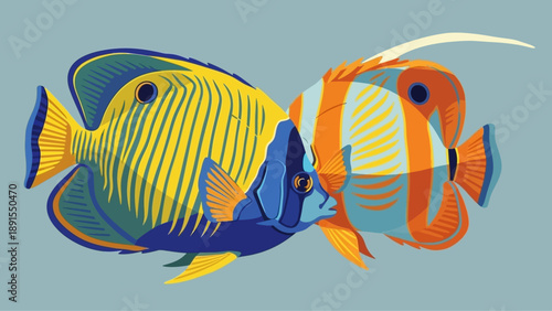 Vibrant Tropical Fish Duo Swimming Together Underwater