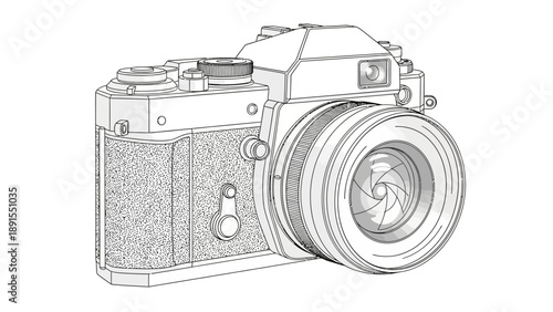 Vintage Camera Line Art Illustration - Retro Photography Equipment