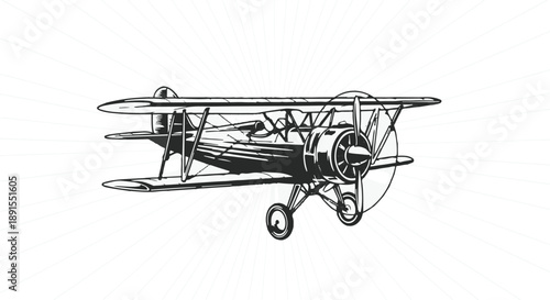 Vintage biplane illustration with propeller and wings on white background Ai Generated
