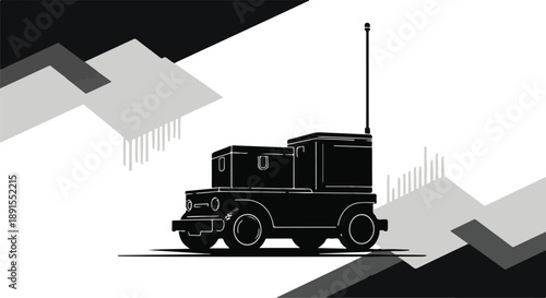 Vintage truck with antenna on white background geometric shapes black and gray design Ai Generated
