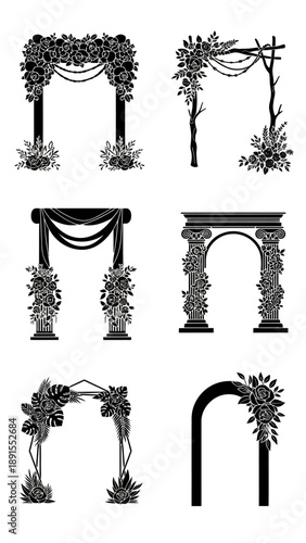 Wedding Arch Designs Collection: Floral, Rustic, Classic - Vector Illustrations
