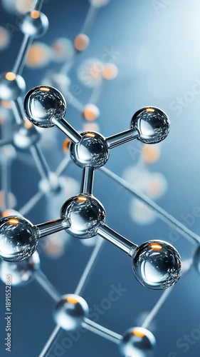 Molecular structure of water molecule with reflective droplets