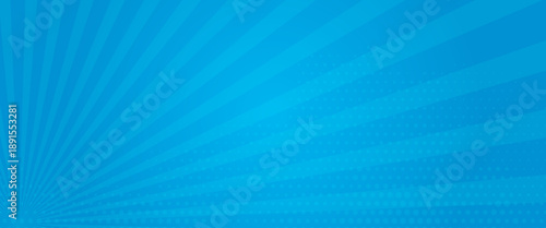 Comic background. Pop art texture. Starburst cartoon style. Anime design with explosion effect for print. Fun dot pattern. Blue backdrop with halftone gradient.