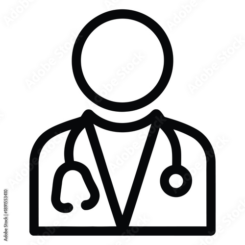 Medical doctor icon with stethoscope outline for healthcare professional, hospital service and clinical support concept