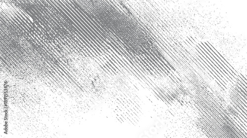 Textured gray diagonal lines and speckles on white background abstract