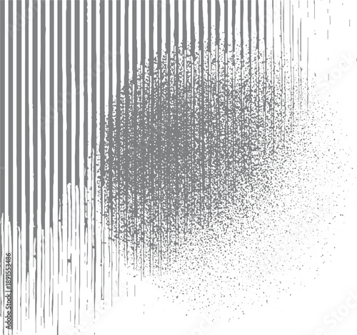 Fading vertical gray stripes dissolving into scattered dots on white background lines