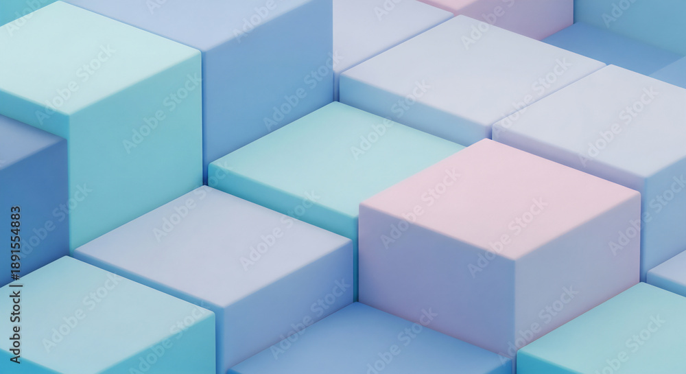 Obraz premium パステルカラーの立体キューブが並ぶミニマルな抽象背景｜やさしい色合いのモダンデザイン 