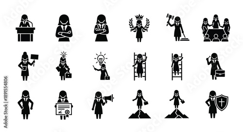 Collection of business woman icons representing leadership and success