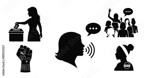 Voting and communication silhouettes in black and white