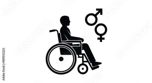 Disabled person in wheelchair with male and female symbol