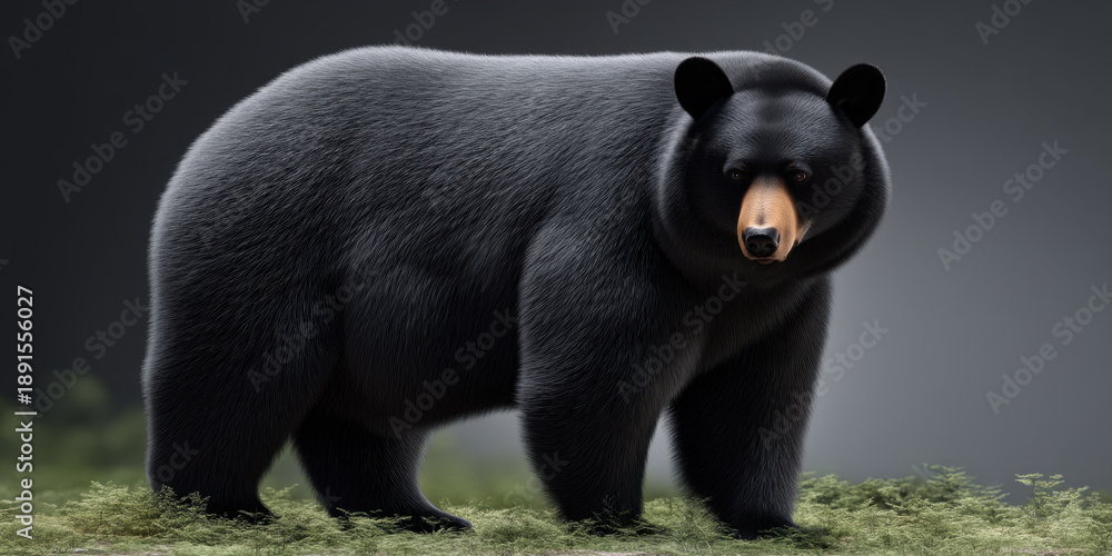 Fototapeta premium Asiatic black bear moon bear large mammal thick fur black coat standing forest wild animal alert nature