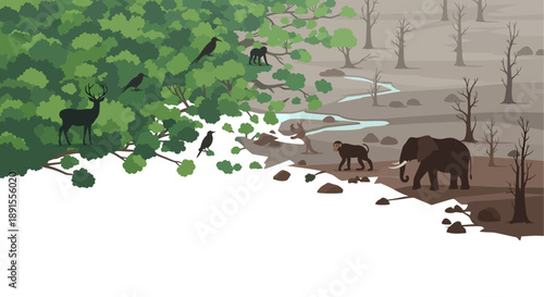 Environmental Impact: An illustrative comparison vividly depicts the stark contrast between a thriving, verdant ecosystem and a desolate, barren landscape.