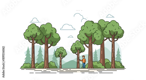 Eco-exploration: A solitary figure, small amidst the grandeur of the towering trees. Embrace the awe of nature's design.