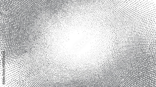 Radial pattern of grey dots and lines emanating from a bright white center creating a burst effect abstract