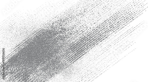 Grey textured brush stroke with scattered dots on white background