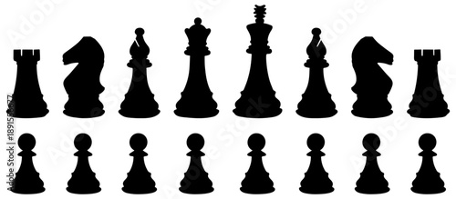 Black silhouettes of a chess pieces.