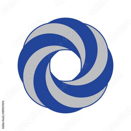 This simple graphic features a circular ring with a central opening, against a white background. The ring is composed of multiple segments arranged in a swirling pattern, reminiscent of a vortex 