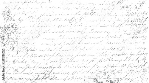 Faded gray handwritten script on white background with distressed texture and decorative flourishes antique